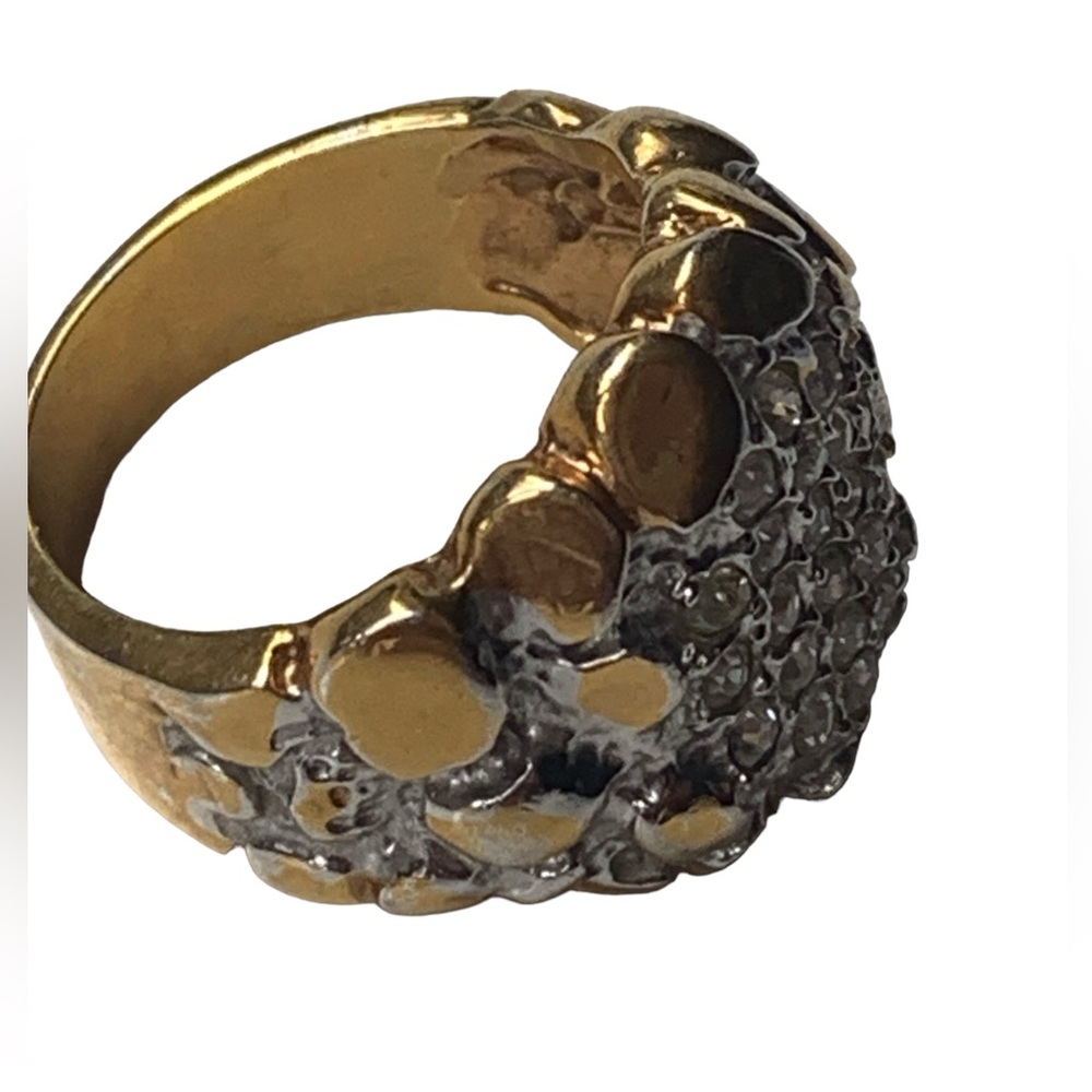 Mens Gold Plated Clear Crystal Stones Nugget Ring Fashion Jewelry Bling